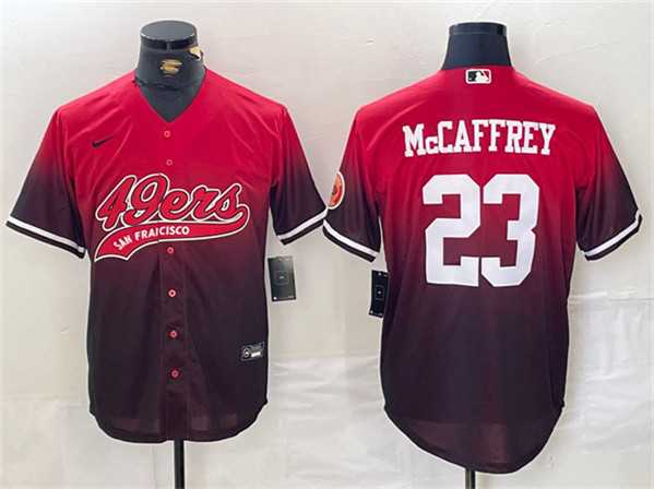 Men%27s San Francisco 49ers #23 Christian McCaffrey Red Black With Patch Cool Base Baseball Stitched Jersey